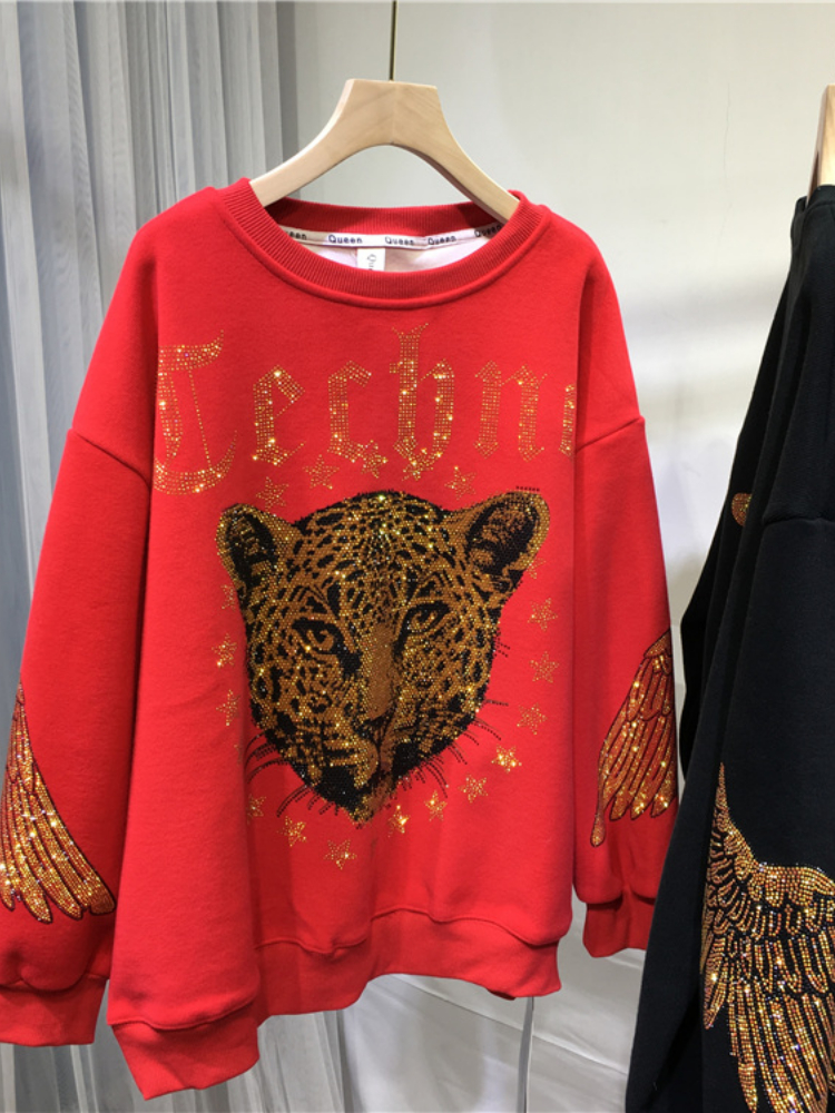 Leopard Rhinestones L-4XL Plus - Streetwear Brands review and price