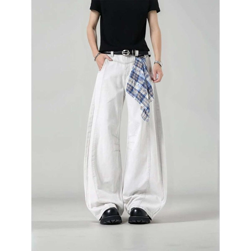 Men's Loose Wide Leg Plaid Pan - Streetwear Brand Pants review and price