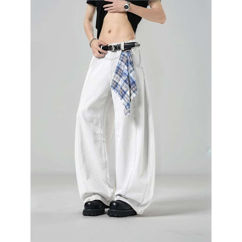 Men's Loose Wide Leg Plaid Pan - Streetwear Brand Pants review and price
